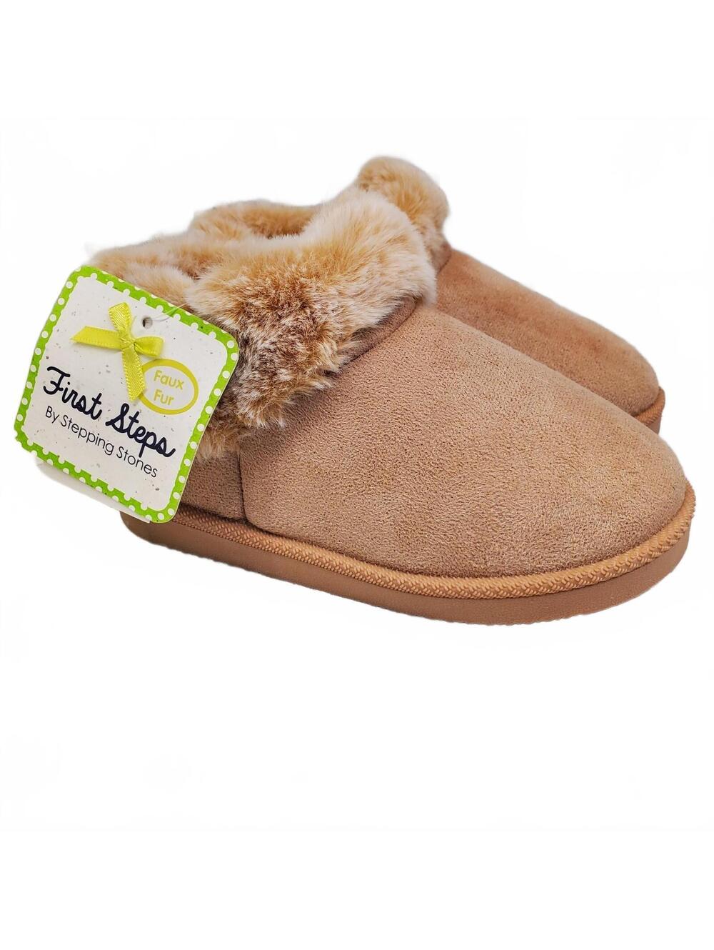First Steps Faux Fur Lined Brown Slip-On Slippers Boots Size 11